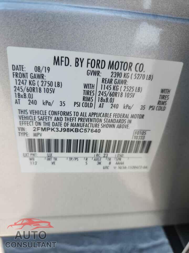 FORD EDGE 2019 - 2FMPK3J98KBC57640