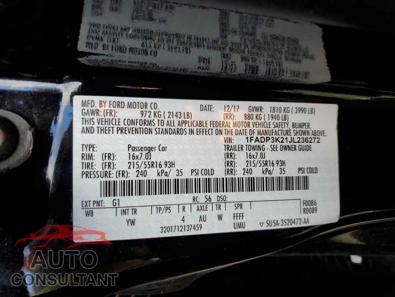 FORD FOCUS 2018 - 1FADP3K21JL236272
