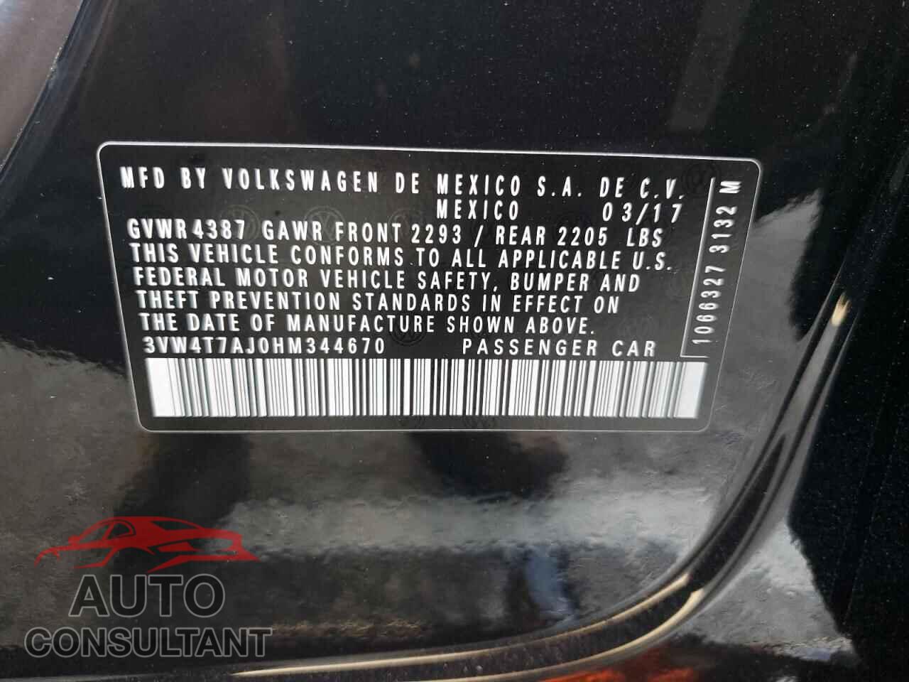 VOLKSWAGEN JETTA 2017 - 3VW4T7AJ0HM344670