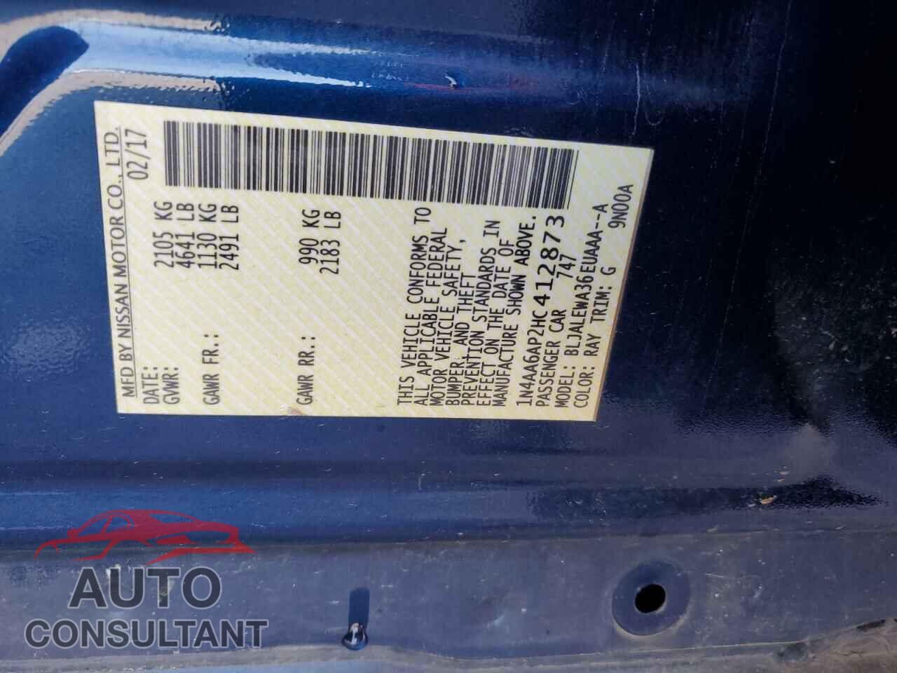 NISSAN MAXIMA 2017 - 1N4AA6AP2HC412873