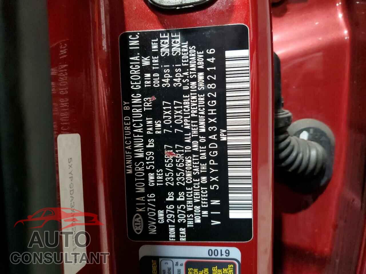 KIA SORENTO 2017 - 5XYPGDA3XHG282146