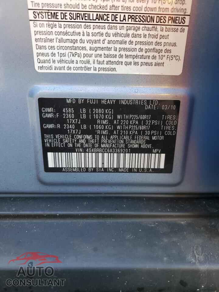 SUBARU OUTBACK 2010 - 4S4BRBCC6A3369201