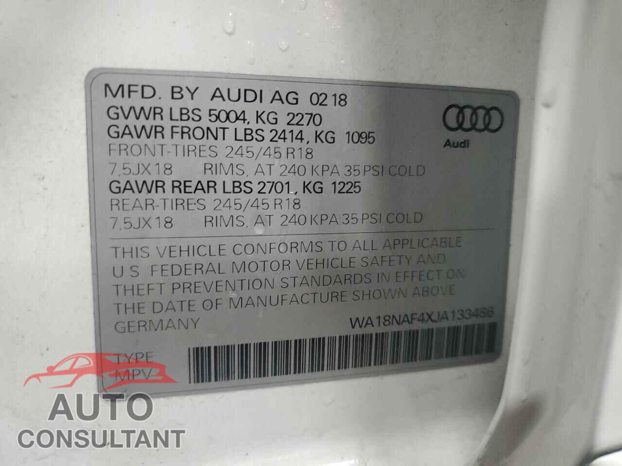 AUDI A4 2018 - WA18NAF4XJA133486