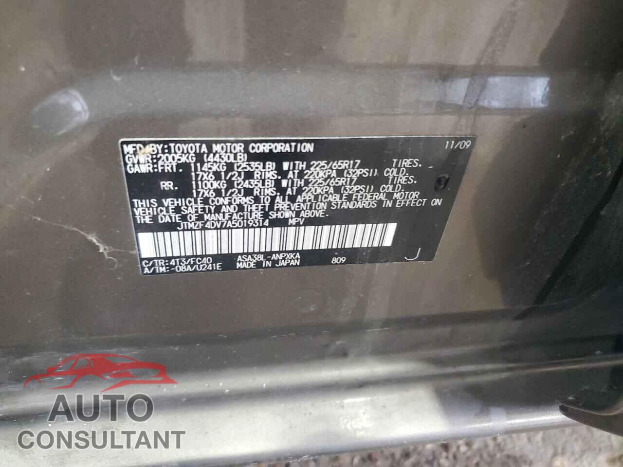 TOYOTA RAV4 2010 - JTMZF4DV7A5019314