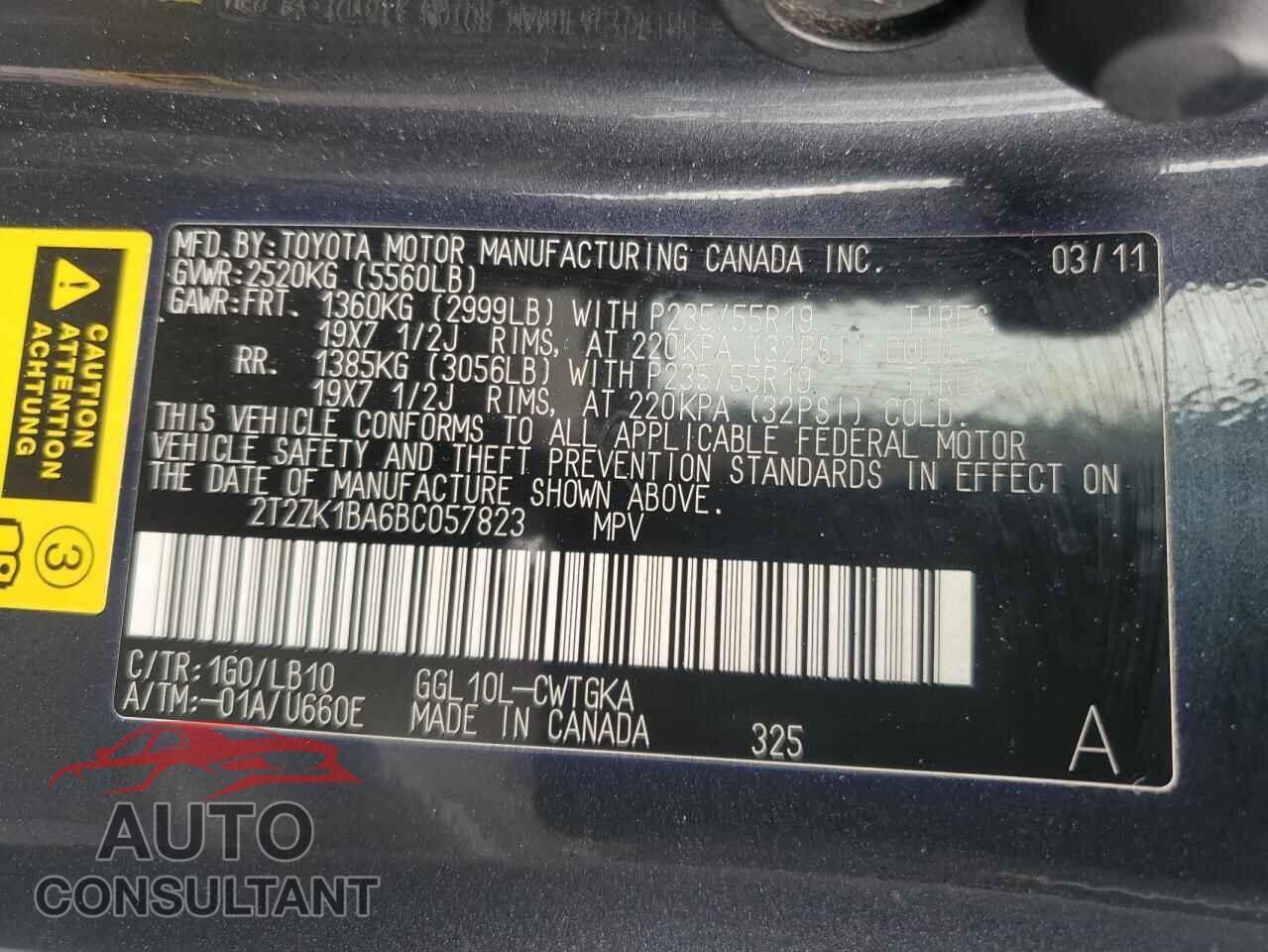 LEXUS RX350 2011 - 2T2ZK1BA6BC057823
