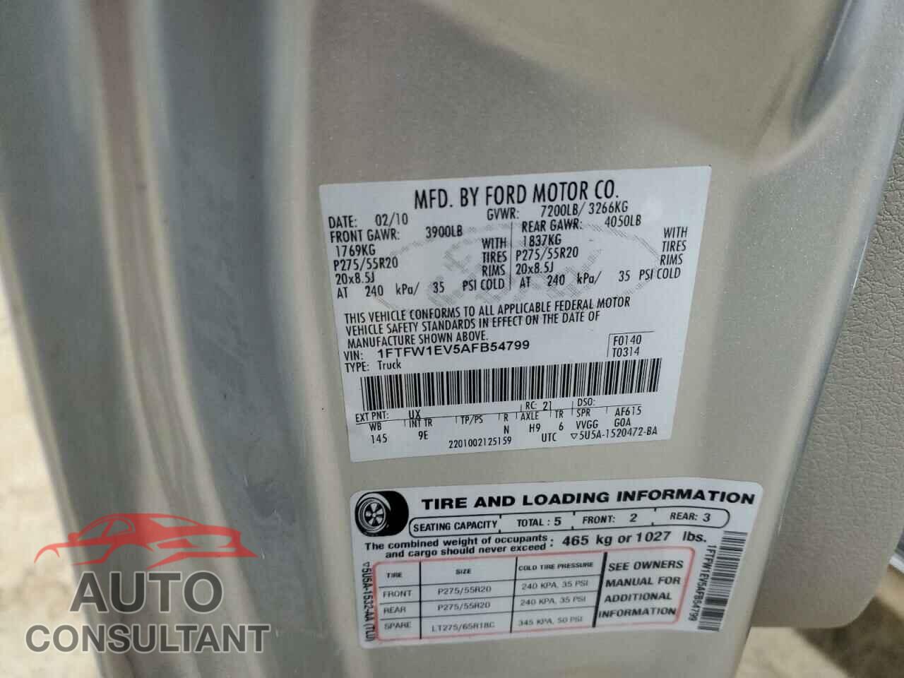 FORD F-150 2010 - 1FTFW1EV5AFB54799