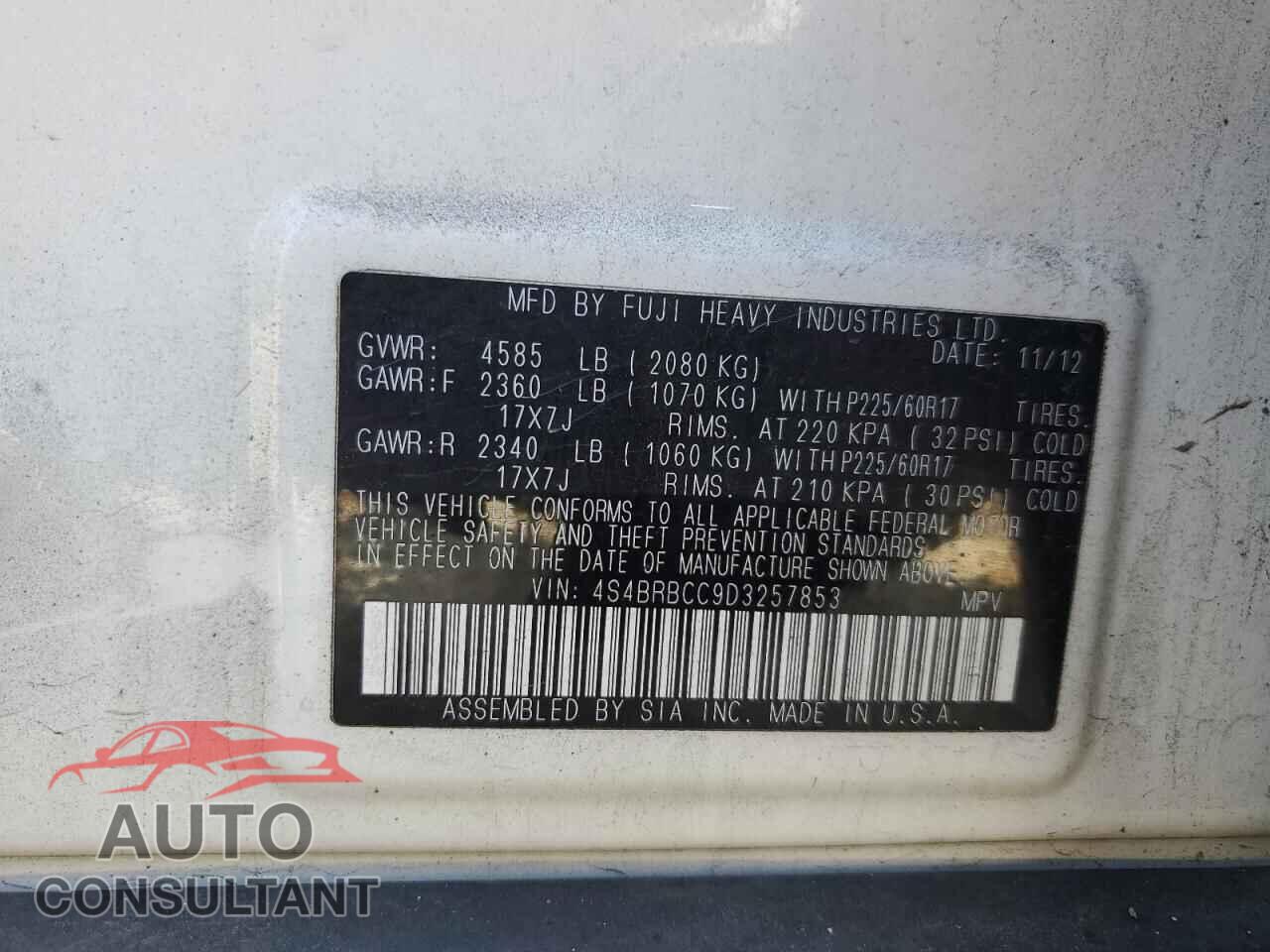 SUBARU OUTBACK 2013 - 4S4BRBCC9D3257853