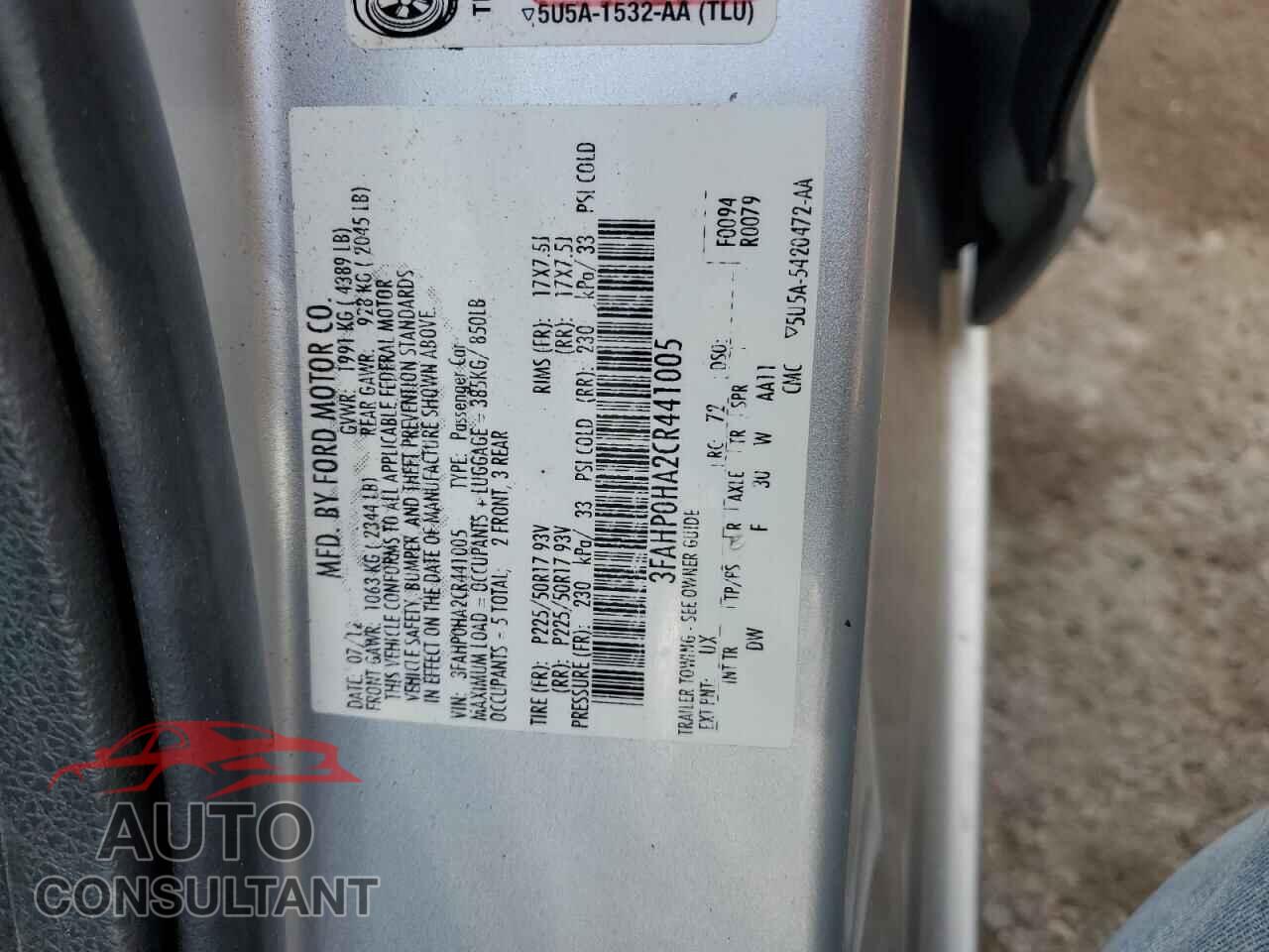 FORD FUSION 2012 - 3FAHP0HA2CR441005