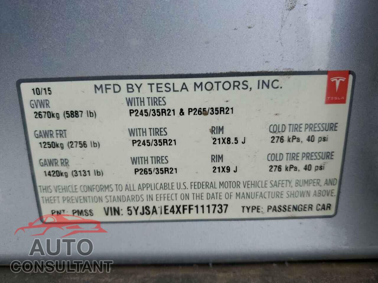 TESLA MODEL S 2015 - 5YJSA1E4XFF111737