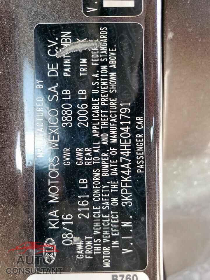 KIA FORTE 2017 - 3KPFK4A74HE041791