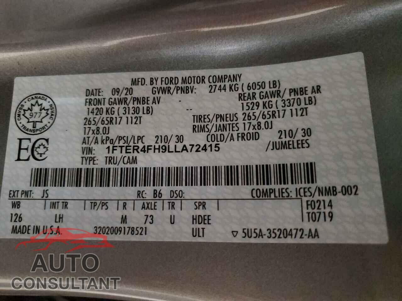 FORD RANGER 2020 - 1FTER4FH9LLA72415