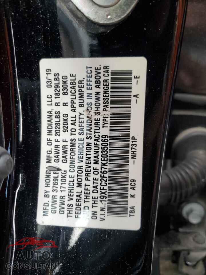 HONDA CIVIC 2019 - 19XFC2F67KE035069