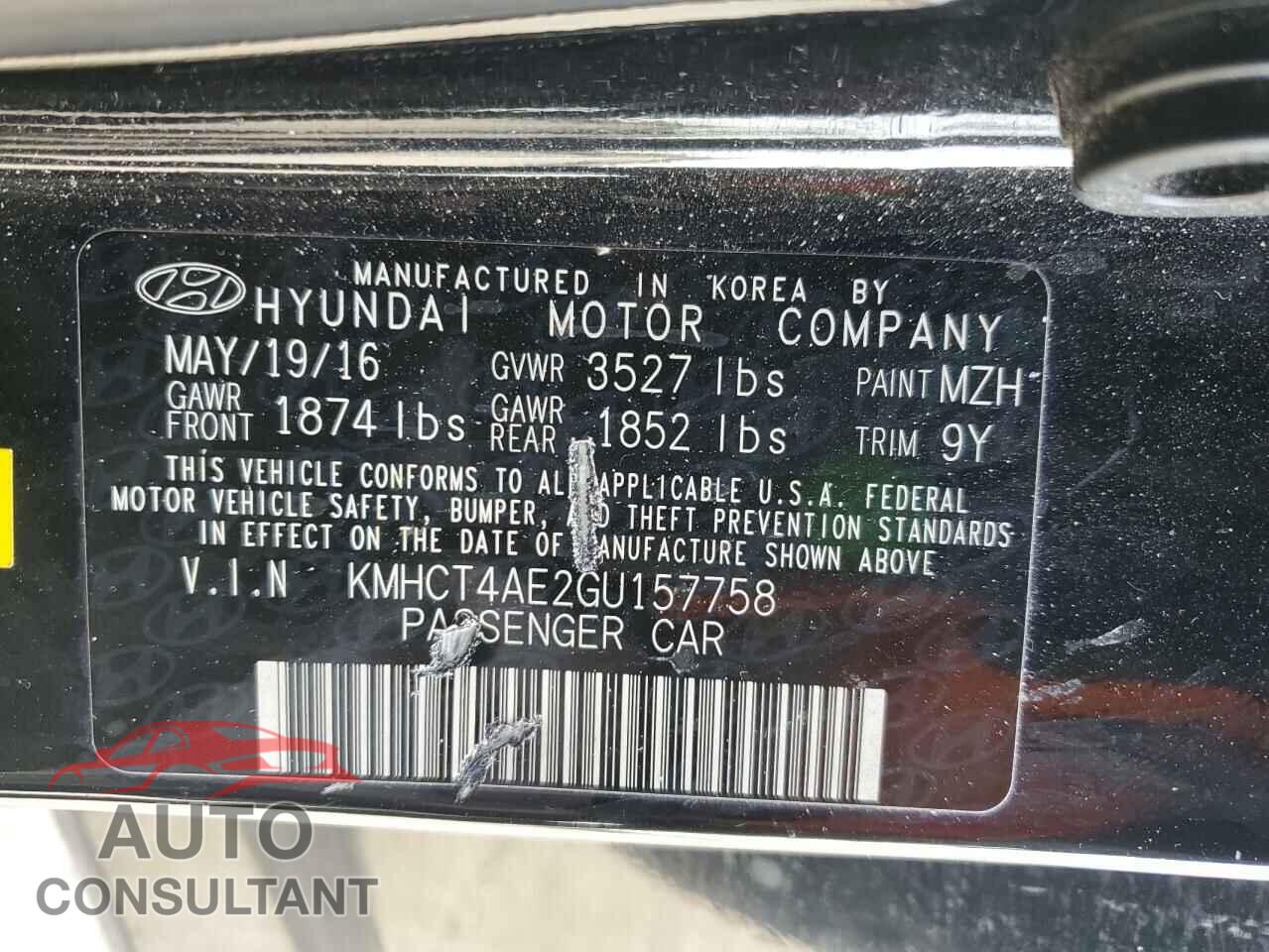 HYUNDAI ACCENT 2016 - KMHCT4AE2GU157758