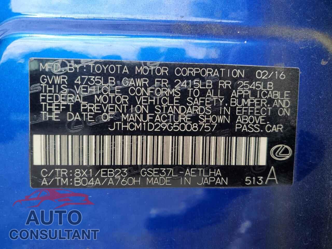 LEXUS IS 2016 - JTHCM1D29G5008757