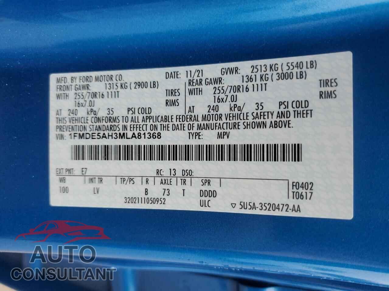 FORD BRONCO 2021 - 1FMDE5AH3MLA81368