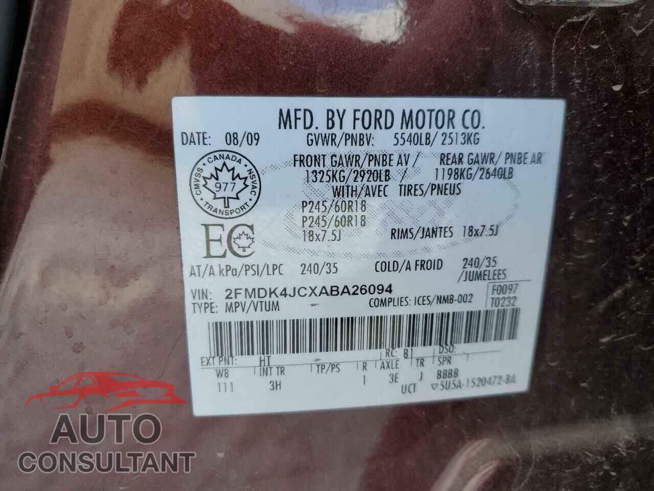 FORD EDGE 2010 - 2FMDK4JCXABA26094