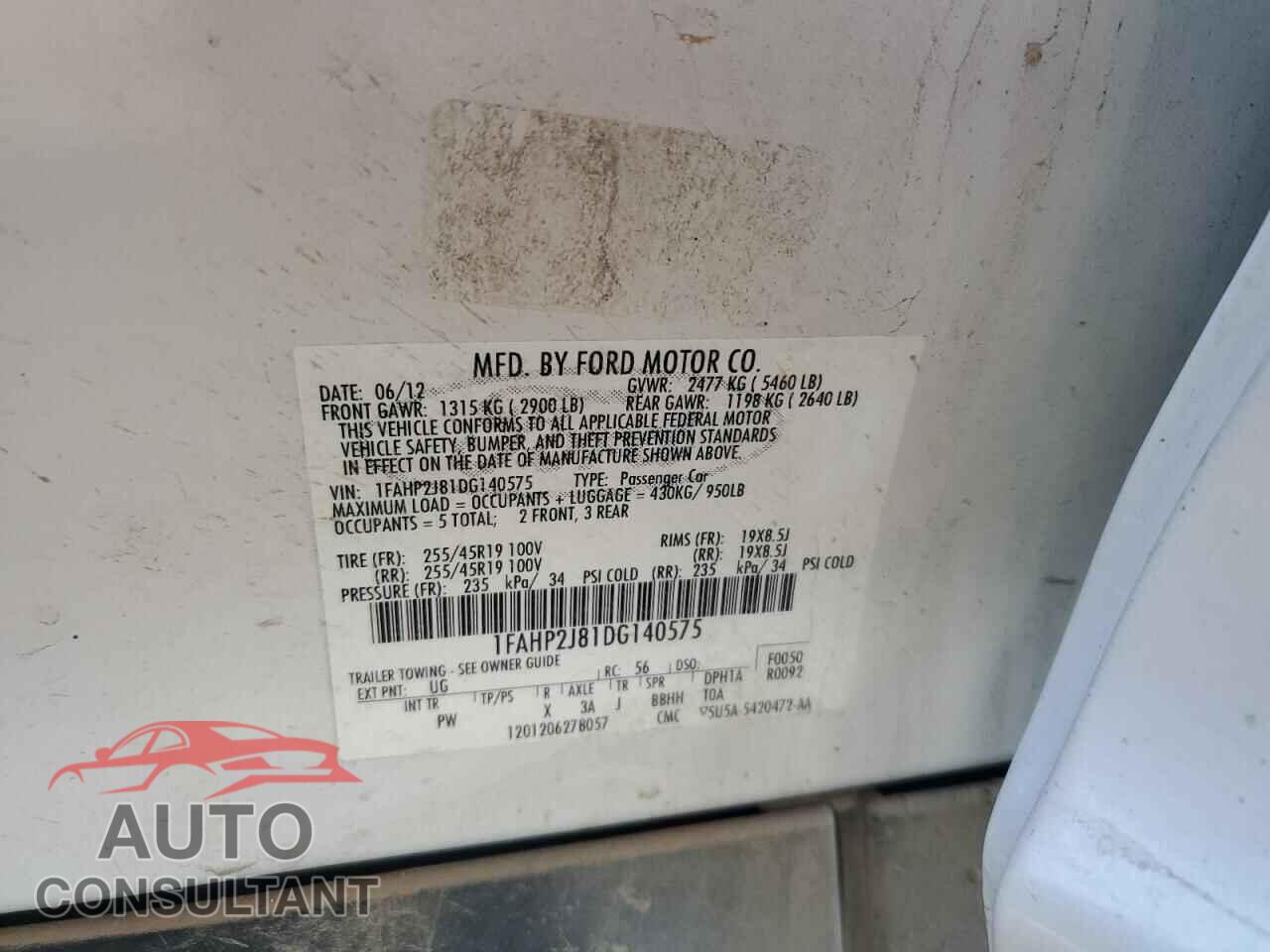 FORD TAURUS 2013 - 1FAHP2J81DG140575