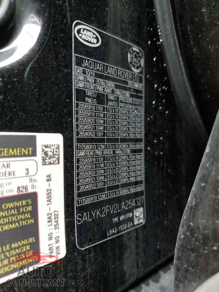 LAND ROVER RANGEROVER 2020 - SALYK2FV2LA254327