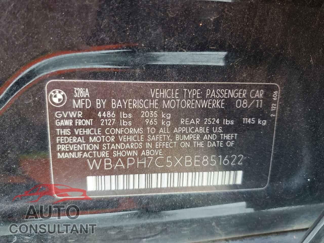 BMW 3 SERIES 2011 - WBAPH7C5XBE851622