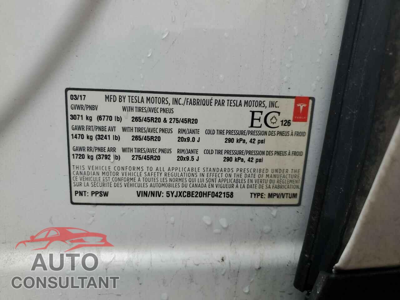 TESLA MODEL X 2017 - 5YJXCBE20HF042158