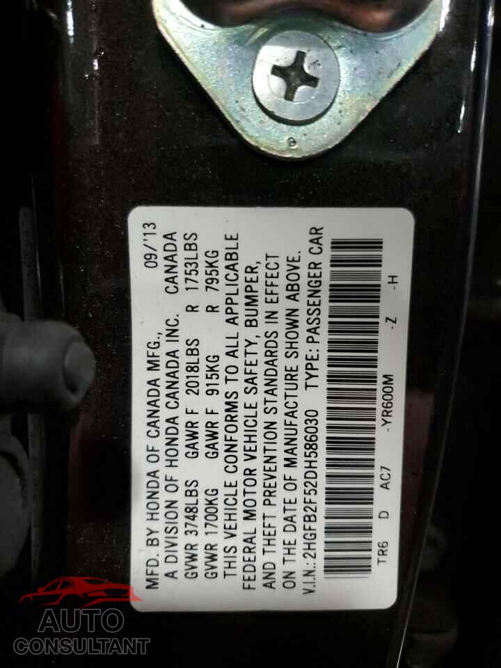 HONDA CIVIC 2013 - 2HGFB2F52DH586030