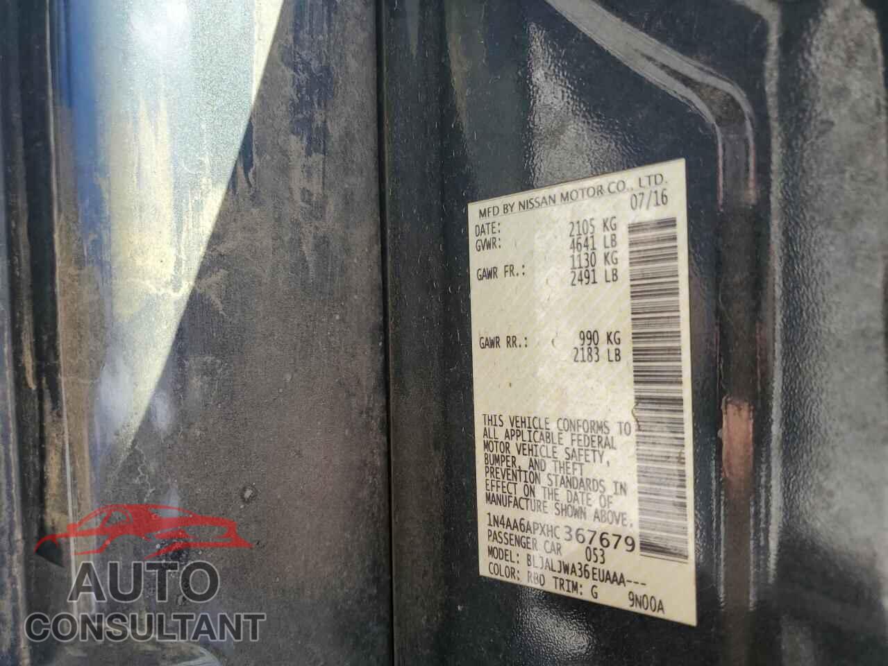 NISSAN MAXIMA 2017 - 1N4AA6APXHC367679