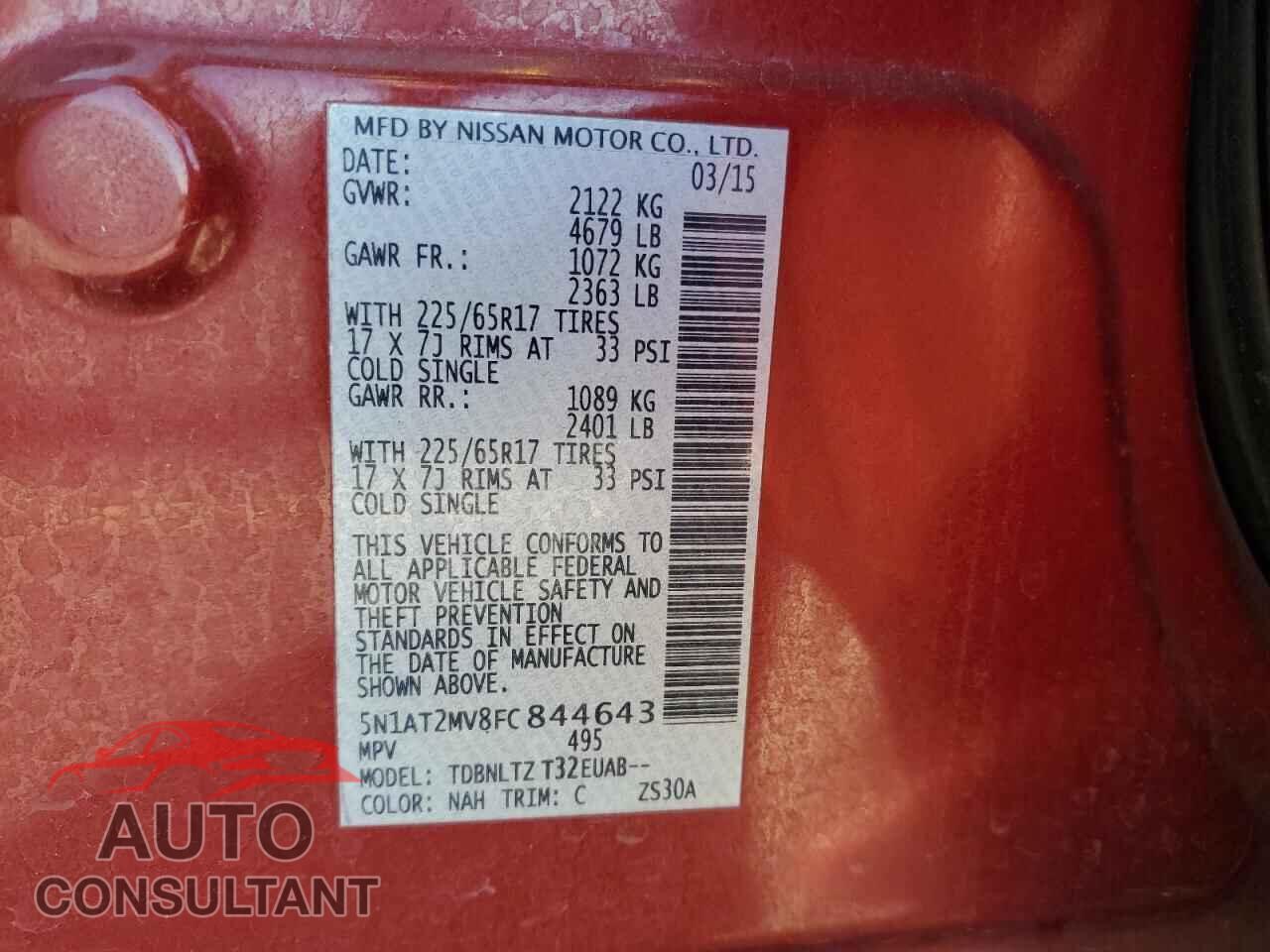 NISSAN ROGUE 2015 - 5N1AT2MV8FC844643