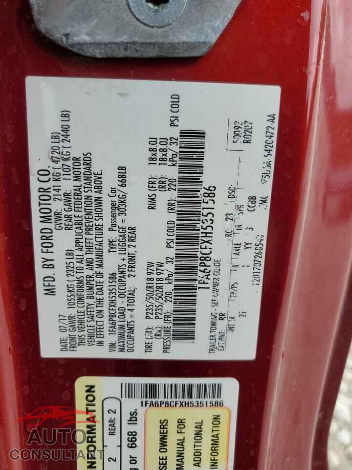 FORD MUSTANG 2017 - 1FA6P8CFXH5351586