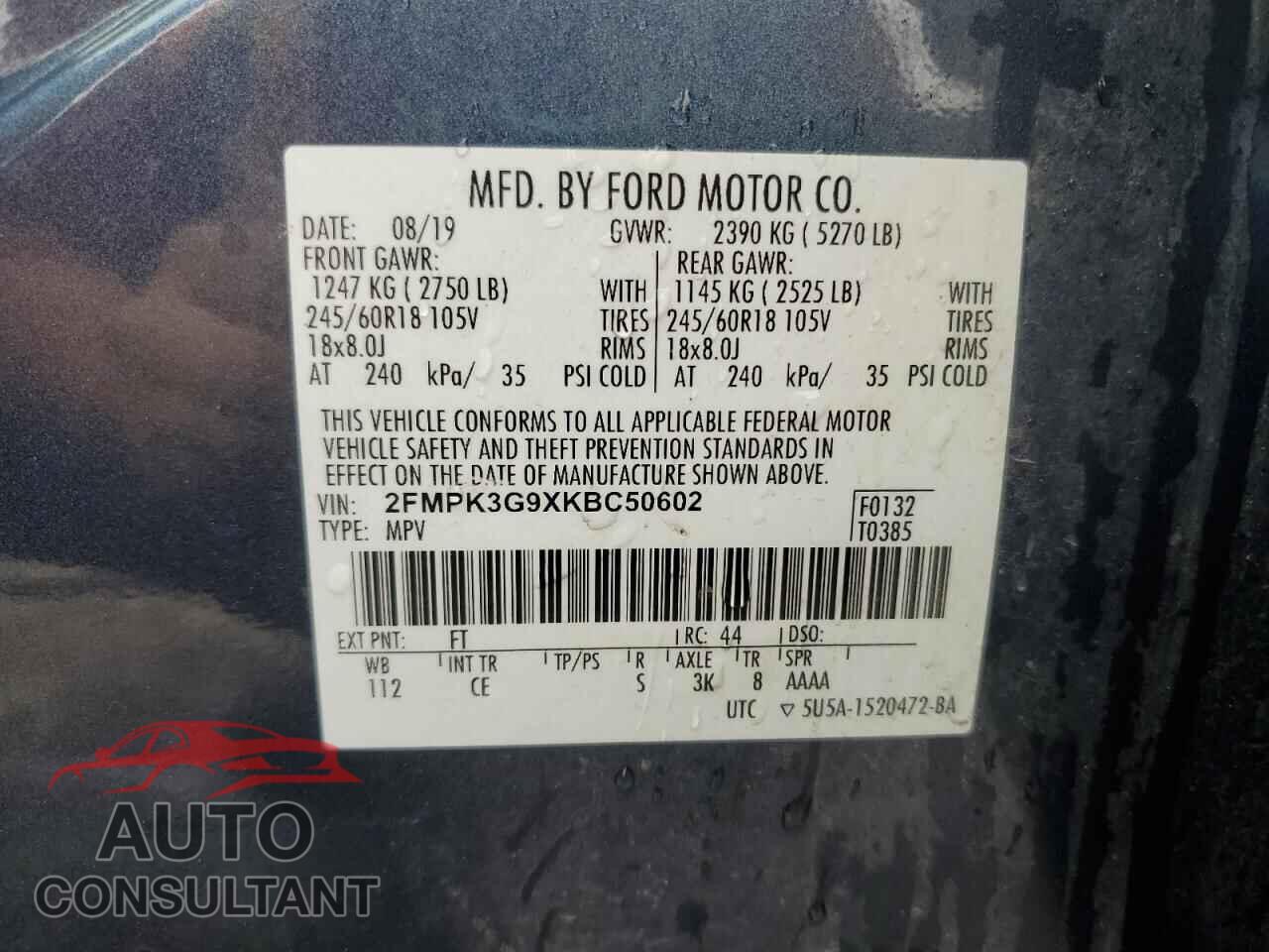 FORD EDGE 2019 - 2FMPK3G9XKBC50602