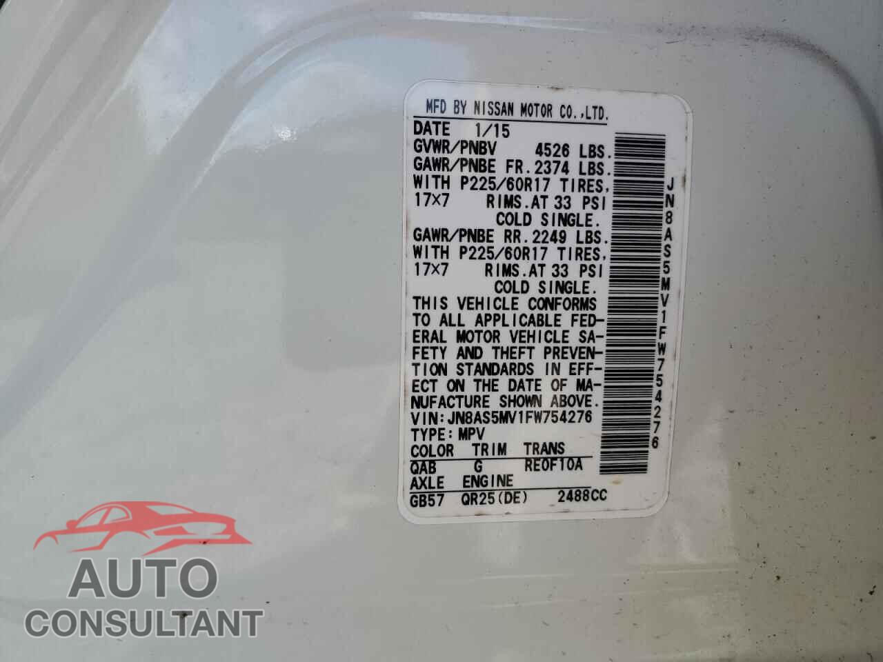NISSAN ROGUE 2015 - JN8AS5MV1FW754276