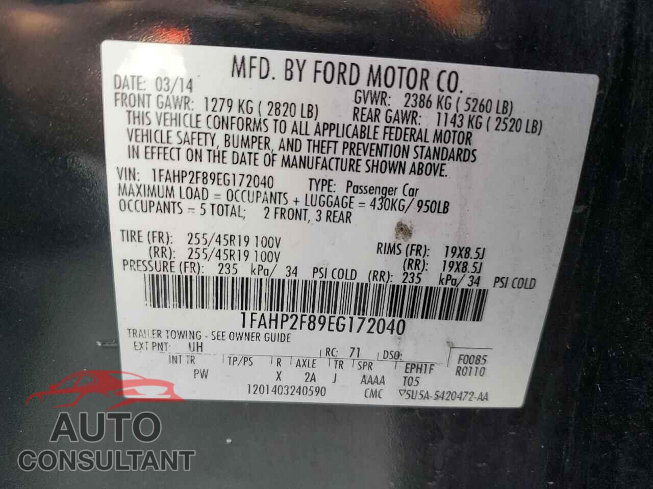 FORD TAURUS 2014 - 1FAHP2F89EG172040