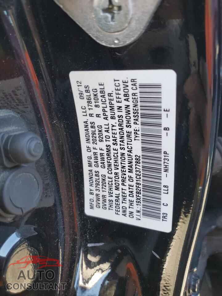 HONDA CIVIC 2012 - 19XFB2F81CE377882