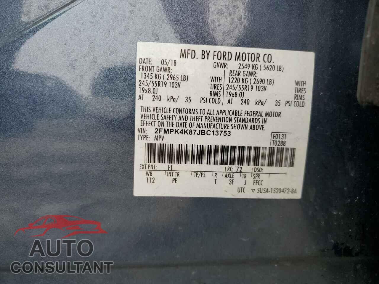FORD EDGE 2018 - 2FMPK4K87JBC13753