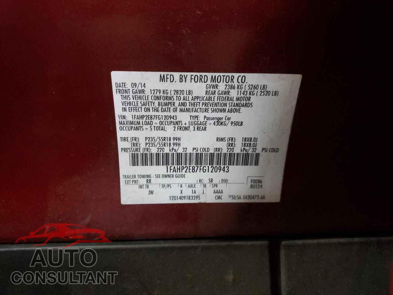 FORD TAURUS 2015 - 1FAHP2E87FG120943