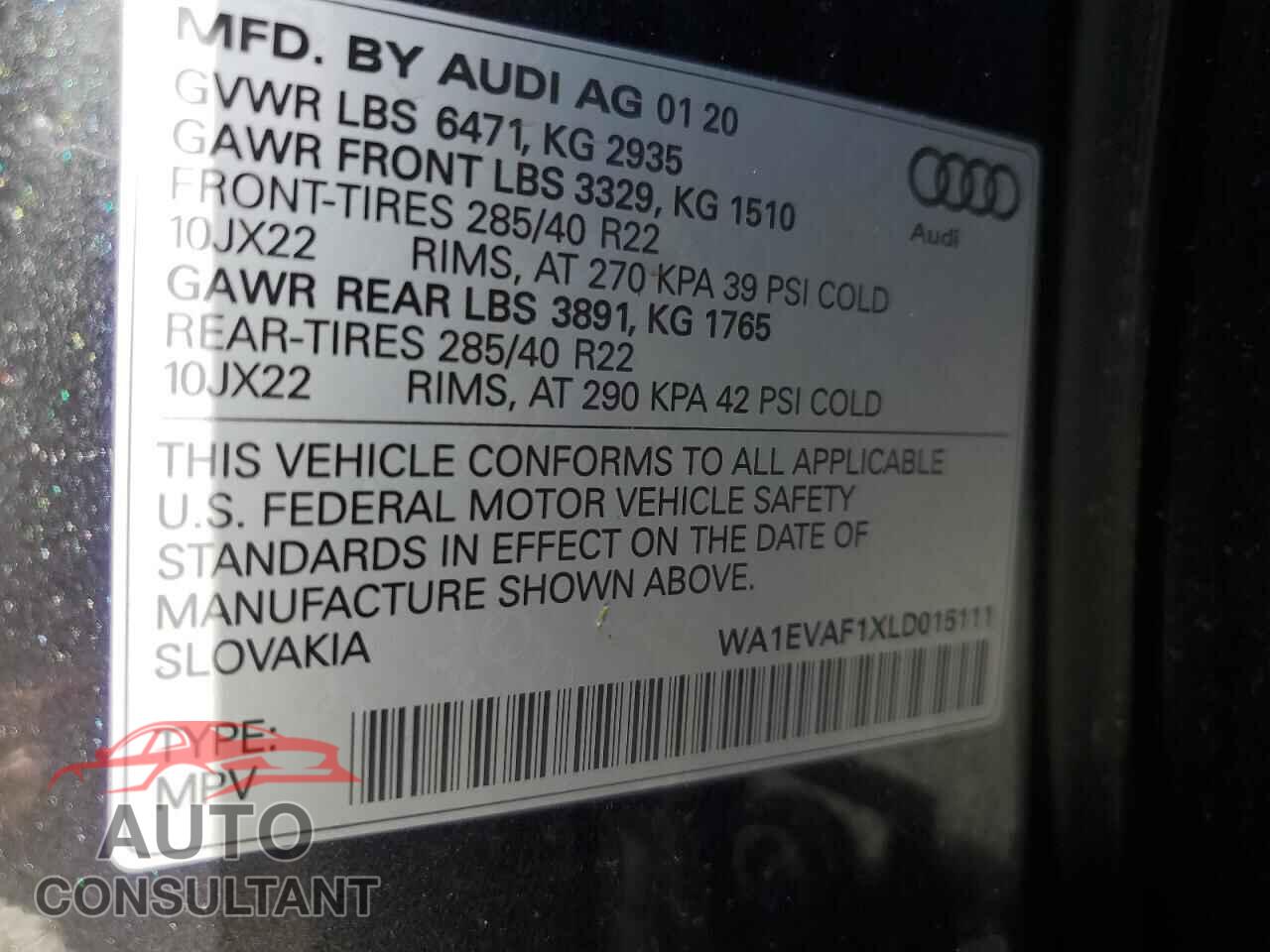 AUDI Q8 2020 - WA1EVAF1XLD015111