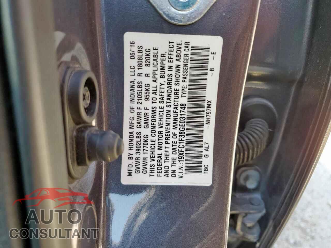 HONDA CIVIC 2016 - 19XFC1F38GE031748