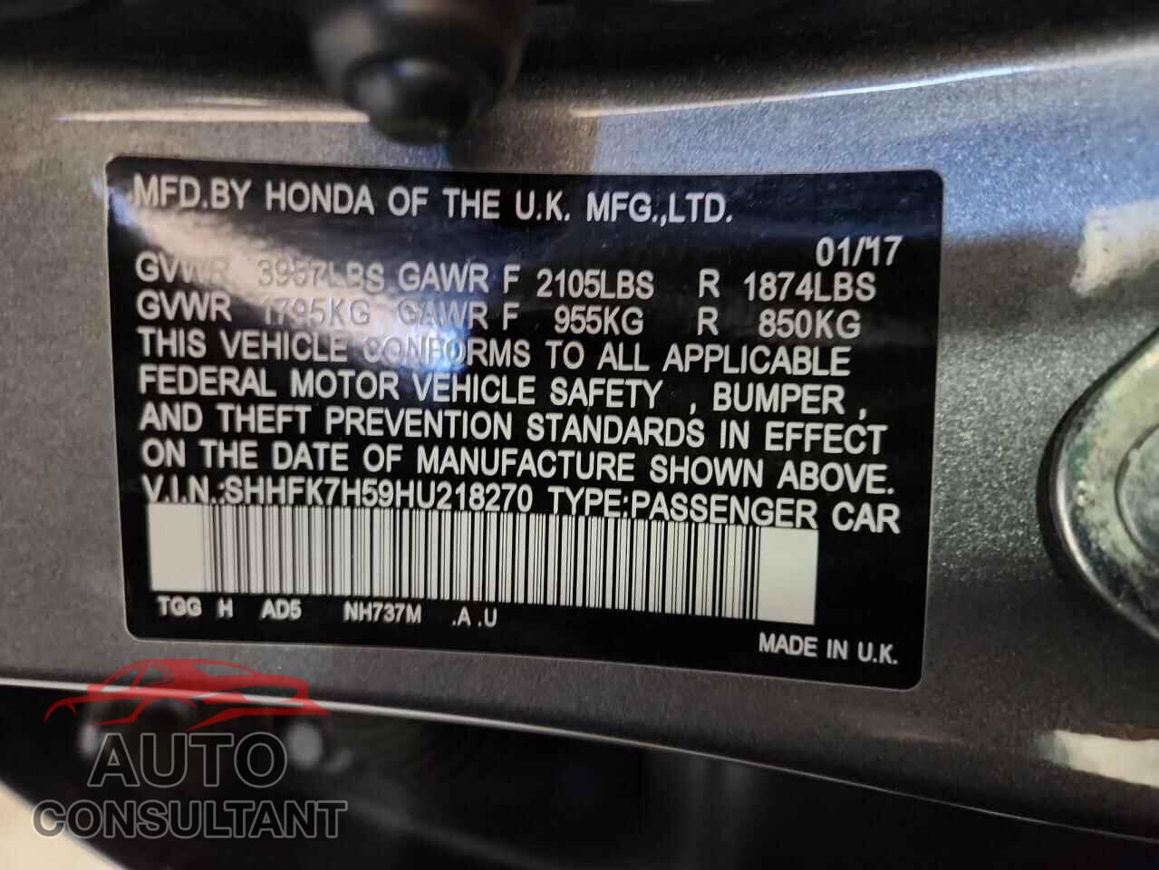HONDA CIVIC 2017 - SHHFK7H59HU218270