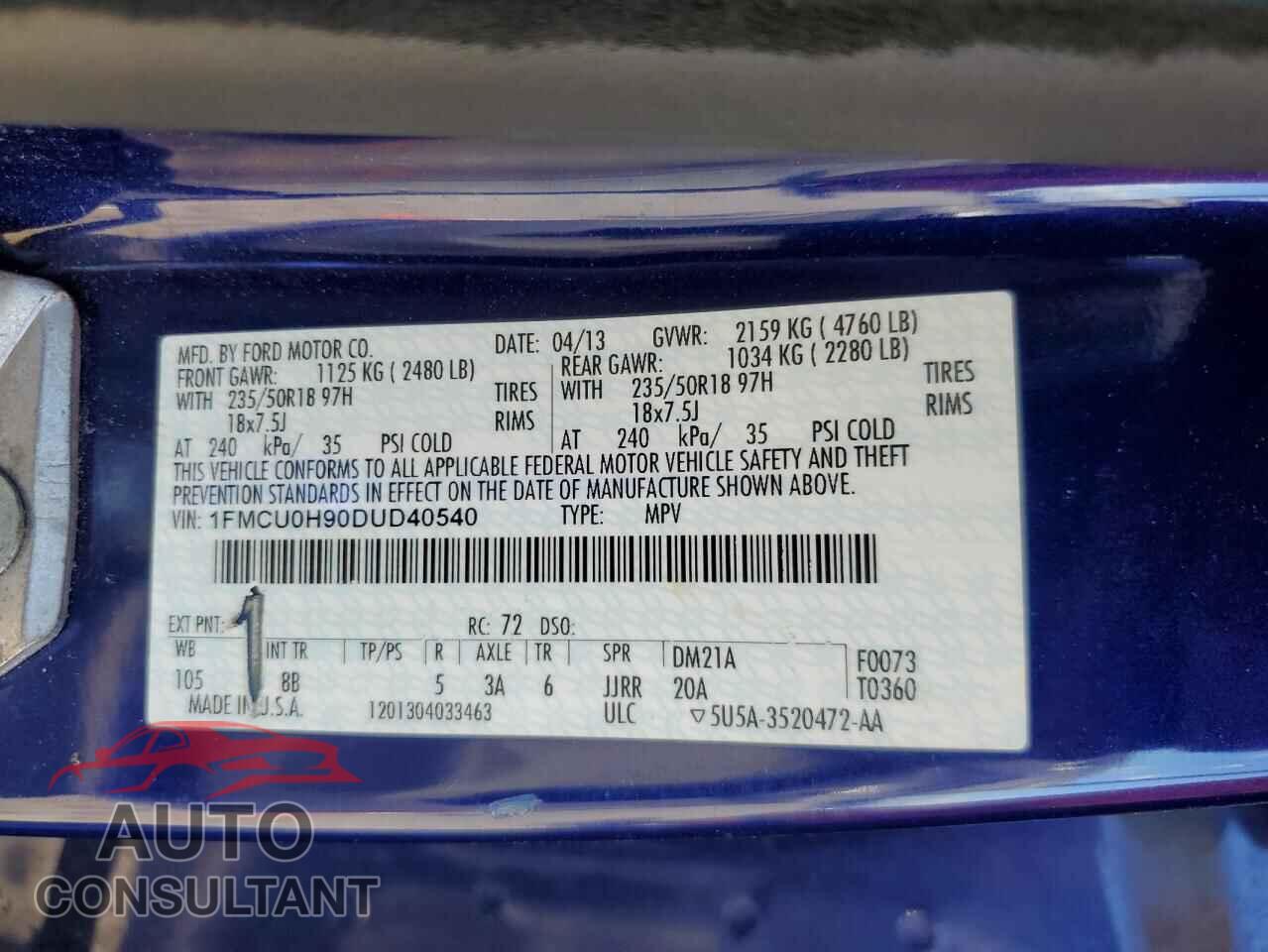 FORD ESCAPE 2013 - 1FMCU0H90DUD40540