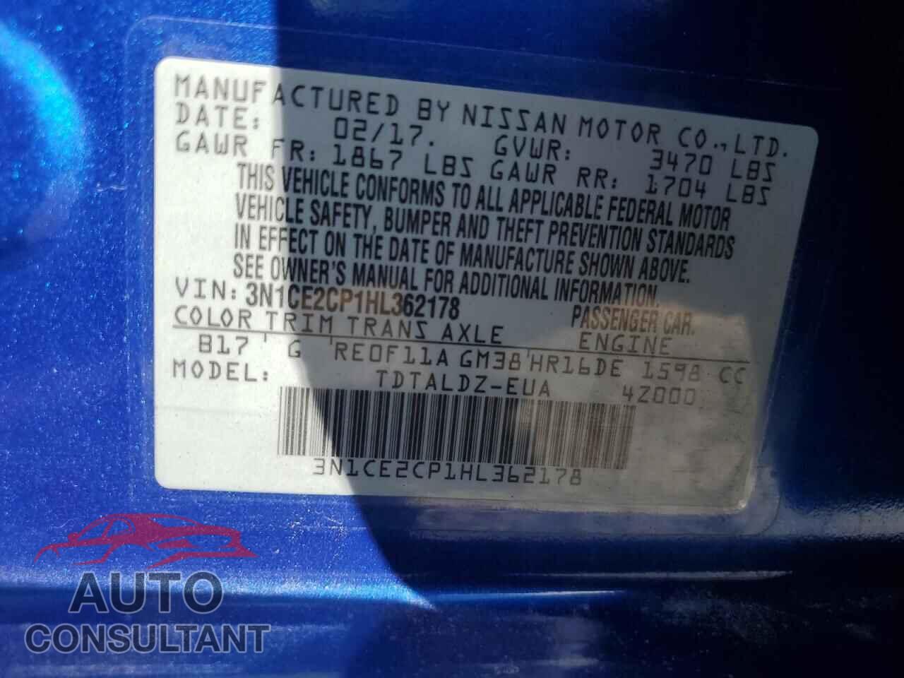 NISSAN VERSA 2017 - 3N1CE2CP1HL362178