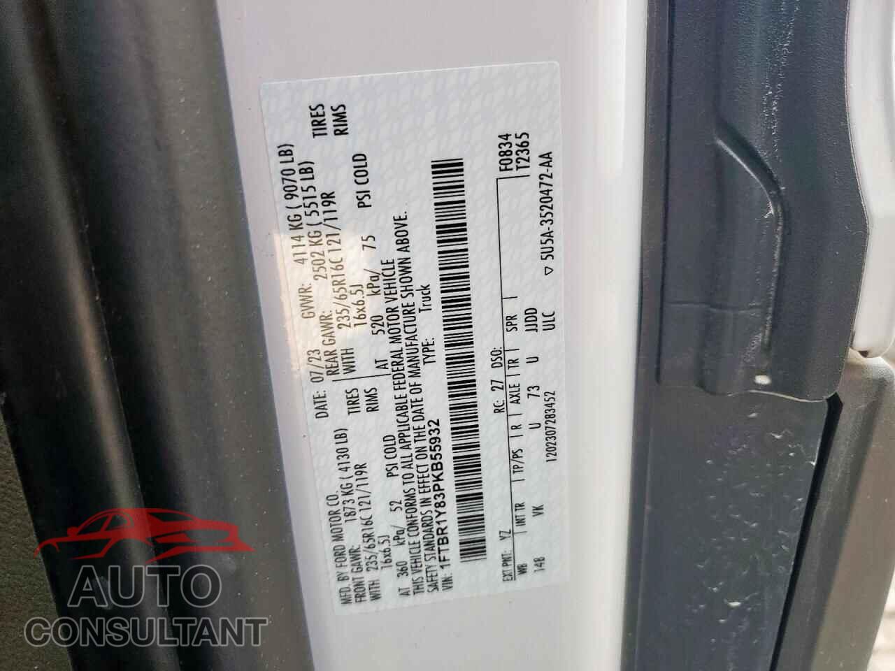 FORD TRANSIT 2023 - 1FTBR1Y83PKB55932