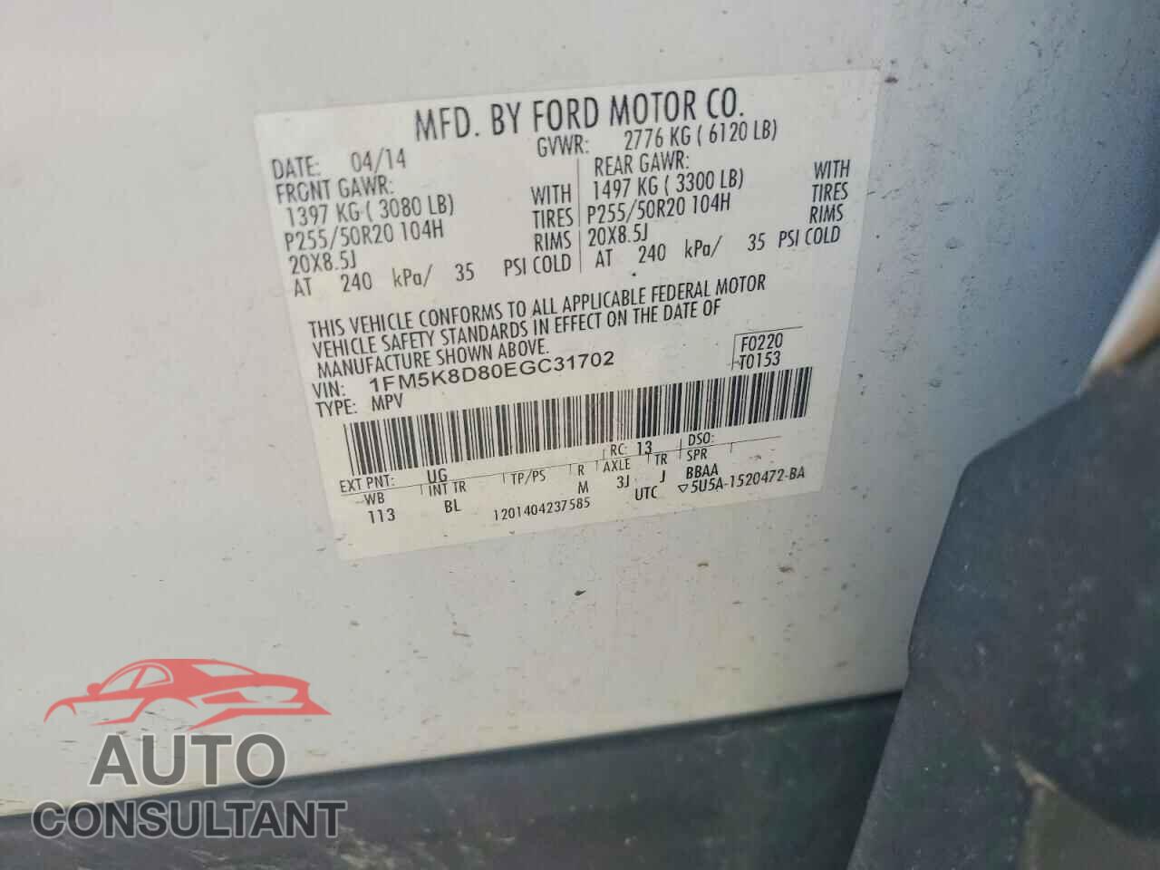 FORD EXPLORER 2014 - 1FM5K8D80EGC31702