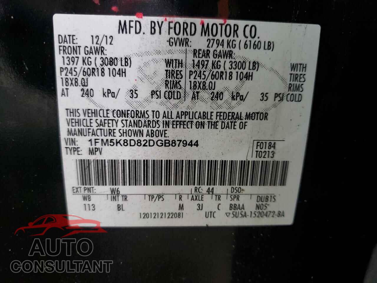 FORD EXPLORER 2013 - 1FM5K8D82DGB87944
