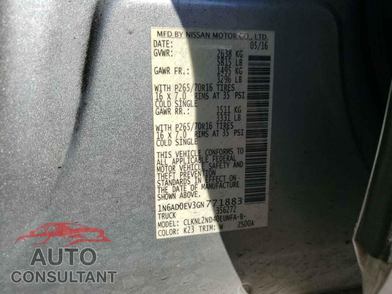 NISSAN FRONTIER 2016 - 1N6AD0EV3GN771883