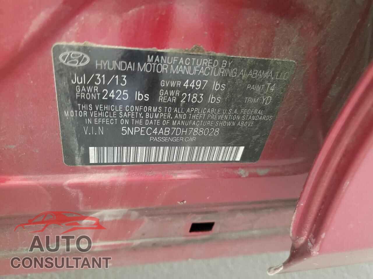 HYUNDAI SONATA 2013 - 5NPEC4AB7DH788028