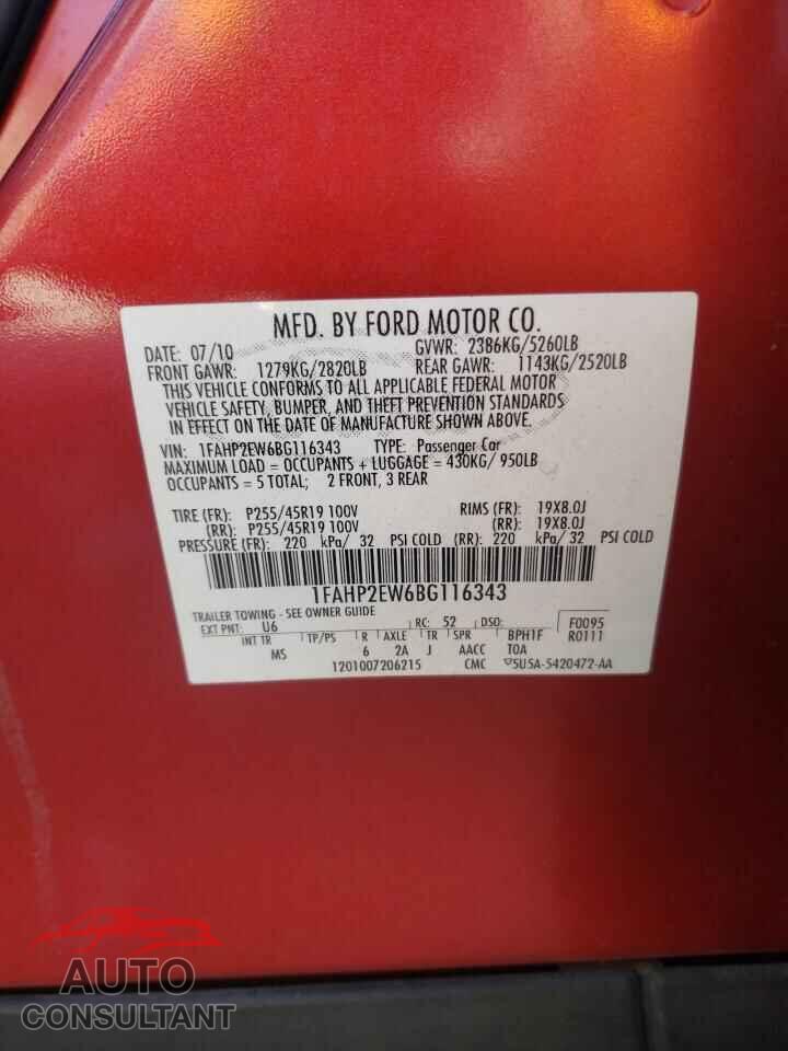 FORD TAURUS 2011 - 1FAHP2EW6BG116343