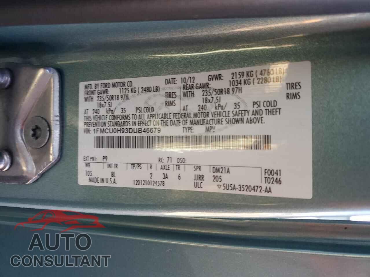 FORD ESCAPE 2013 - 1FMCU0H93DUB46679