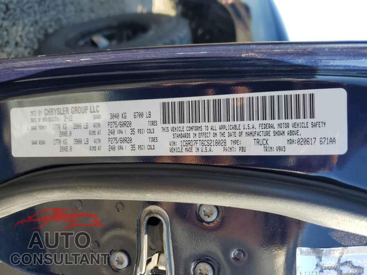 DODGE RAM 1500 2012 - 1C6RD7FT6CS218028