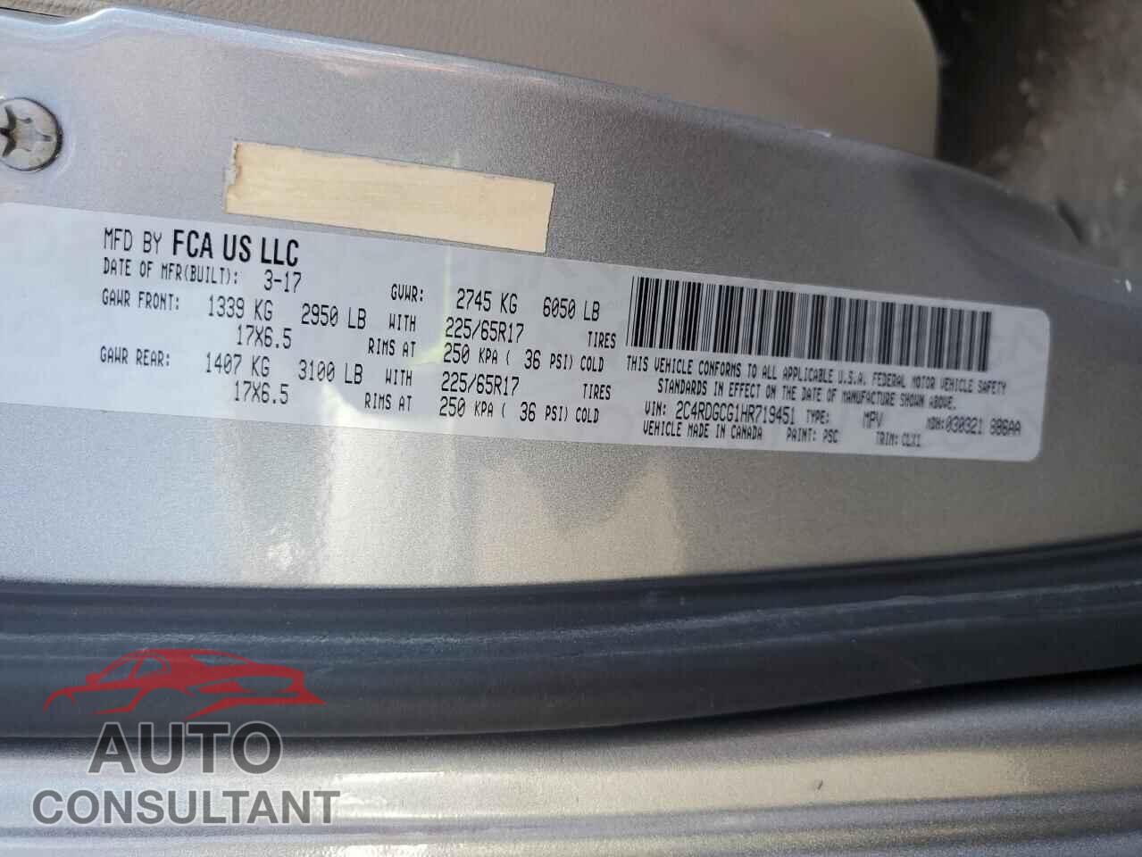 DODGE CARAVAN 2017 - 2C4RDGCG1HR719451
