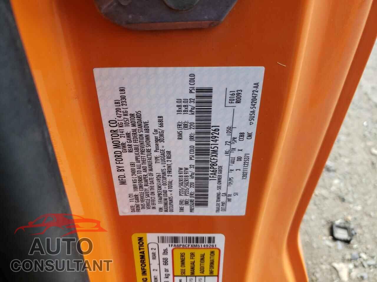 FORD MUSTANG 2021 - 1FA6P8CFXM5149261