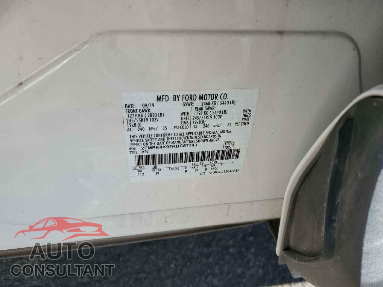 FORD EDGE 2019 - 2FMPK4K97KBC67743